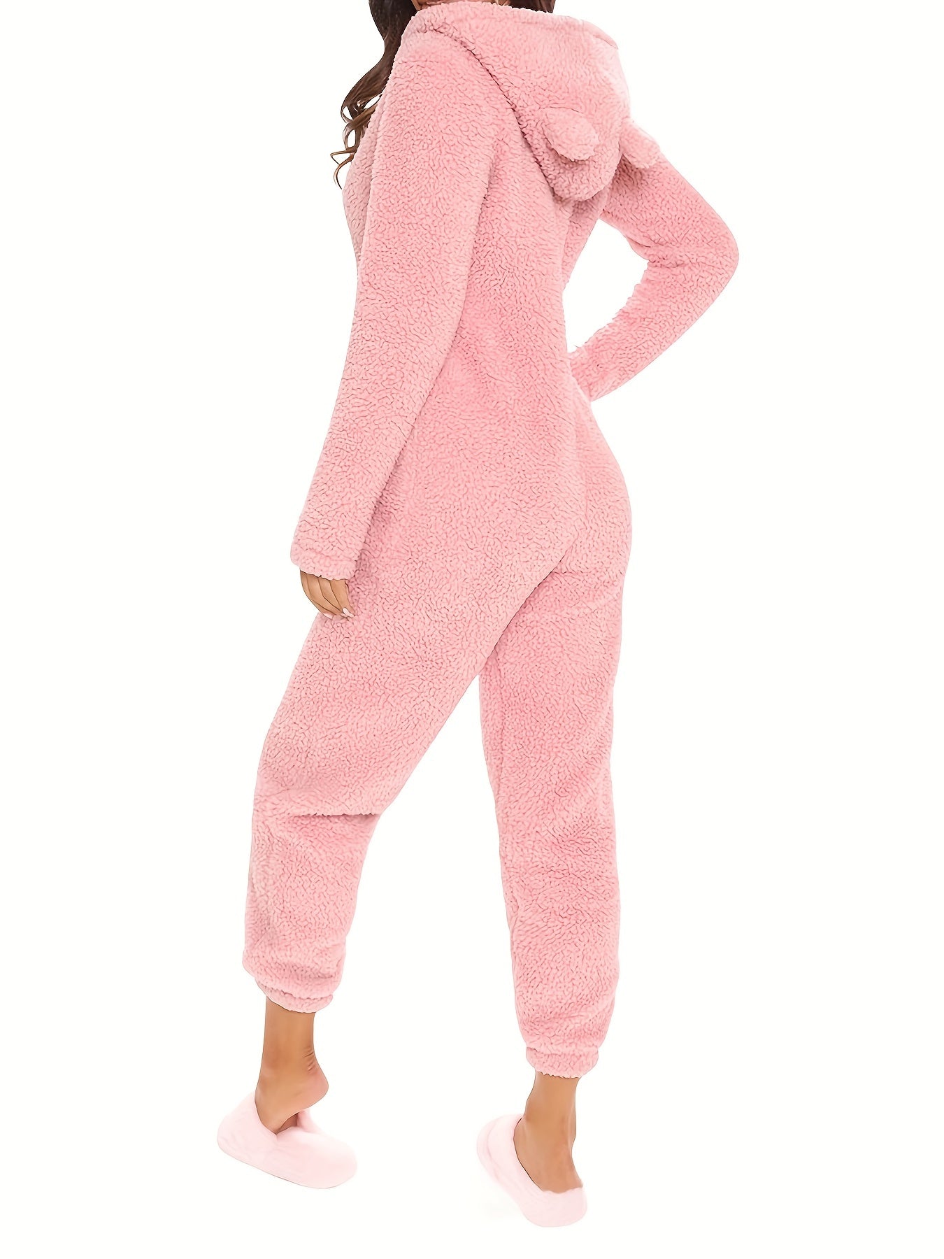 Famlix Fuzzy Hooded Pajama Jumpsuit