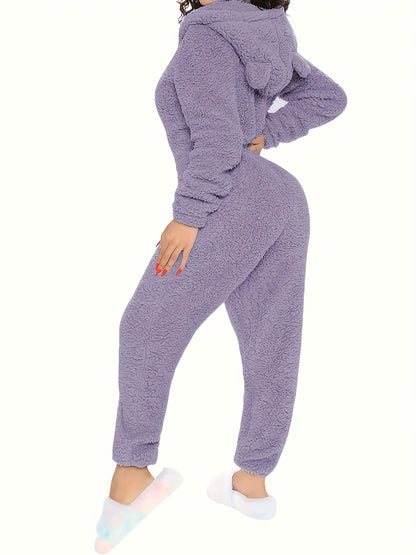 Famlix Fuzzy Hooded Pajama Jumpsuit