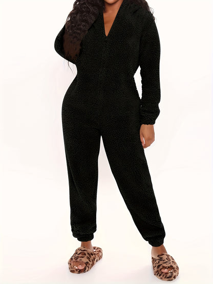 Famlix Fuzzy Hooded Pajama Jumpsuit