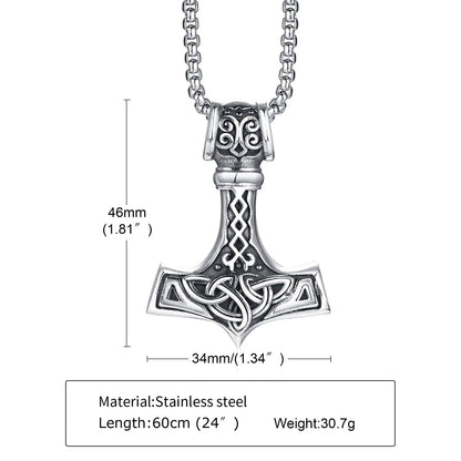 Vnox Vintage Men Norse Viking Necklaces, Thors Mjolnir