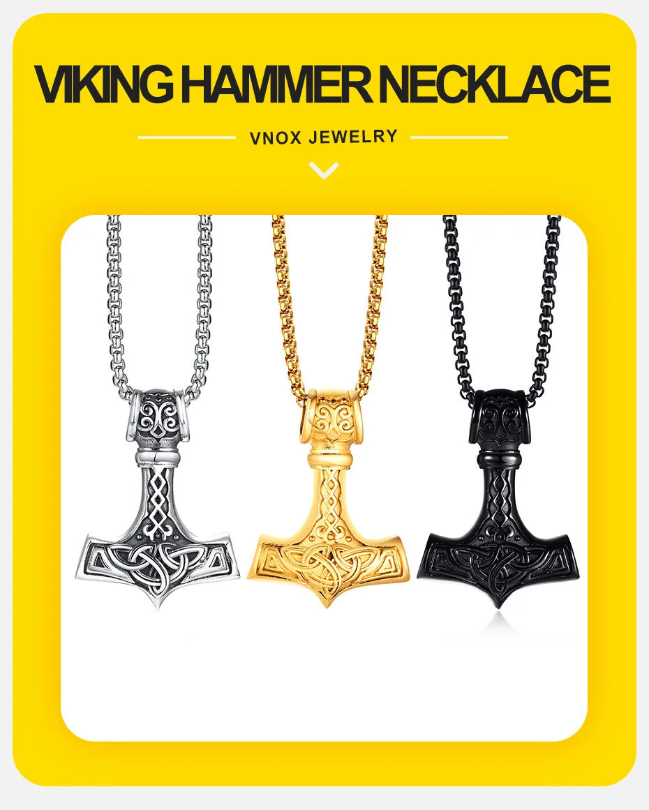 Vnox Vintage Men Norse Viking Necklaces, Thors Mjolnir