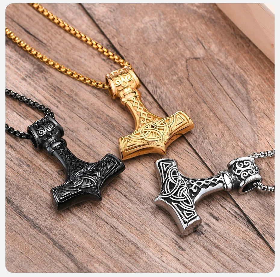 Vnox Vintage Men Norse Viking Necklaces, Thors Mjolnir