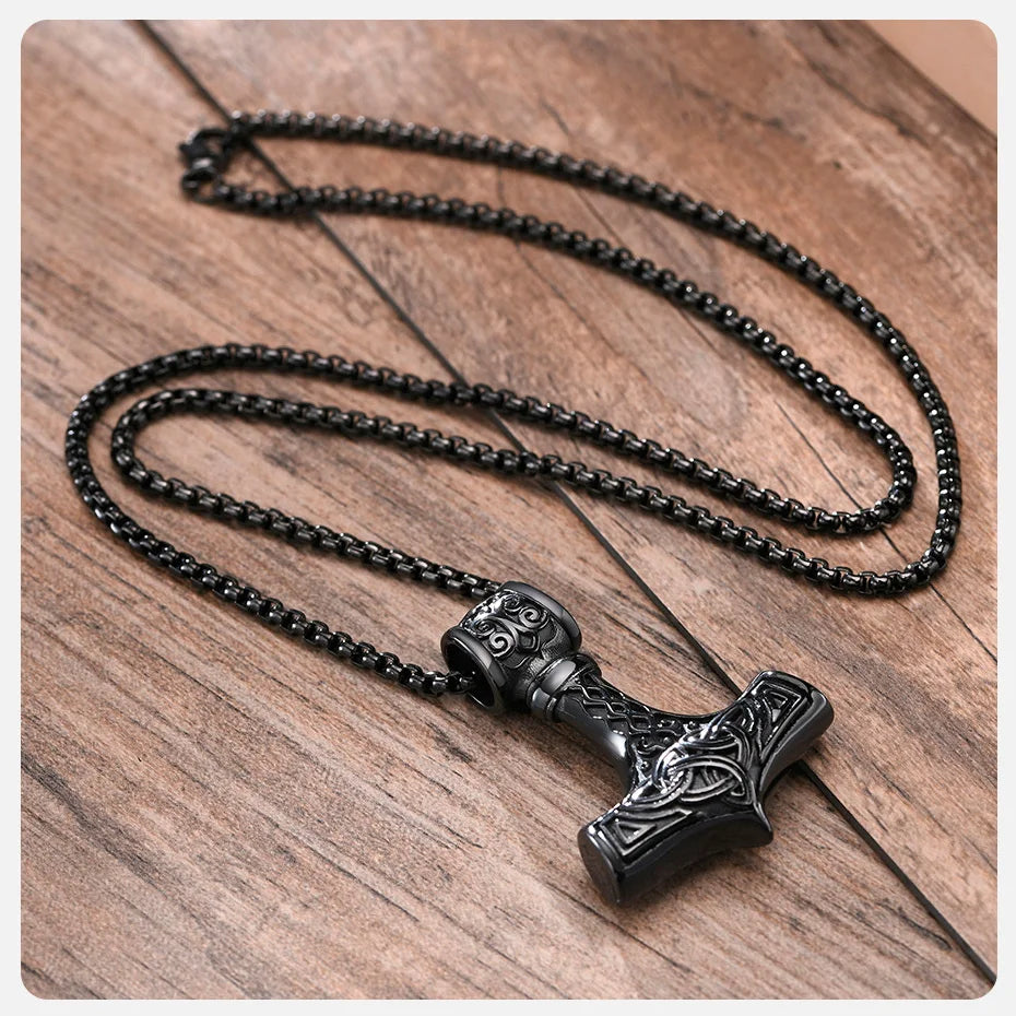 Vnox Vintage Men Norse Viking Necklaces, Thors Mjolnir