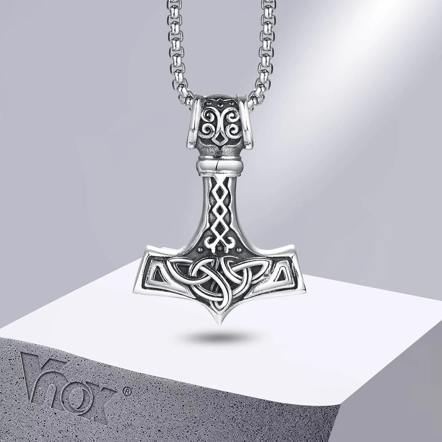 Vnox Vintage Men Norse Viking Necklaces, Thors Mjolnir