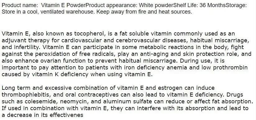 Vitamin-E Tocopherol Powder 99.87%