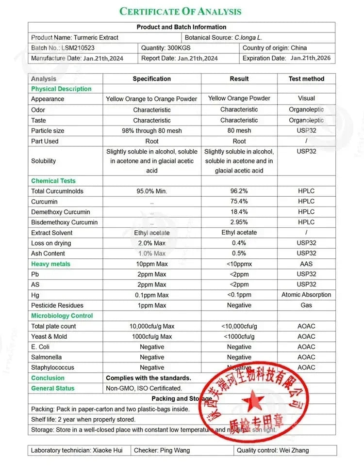 95% Curcumin From Turmeric 50:1 Powder 50-1000g