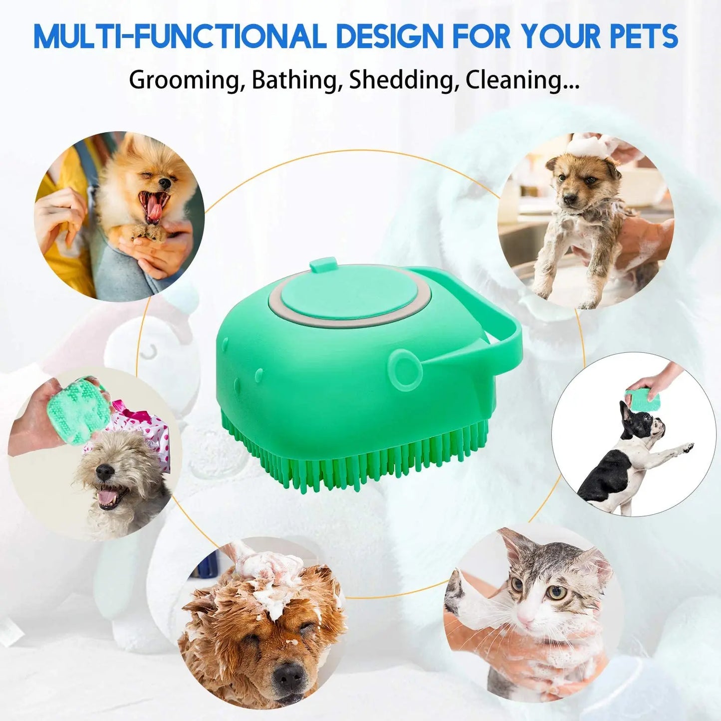 Pet Massage Grooming Brush & Shampoo Solution