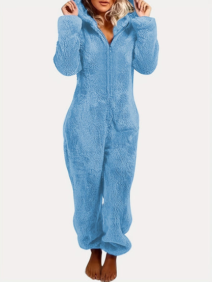 Famlix Fuzzy Hooded Pajama Jumpsuit