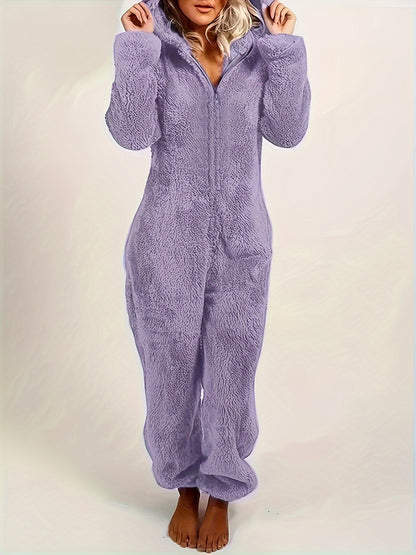 Famlix Fuzzy Hooded Pajama Jumpsuit